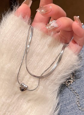 冷淡风简约双层叠戴爱心锁骨链