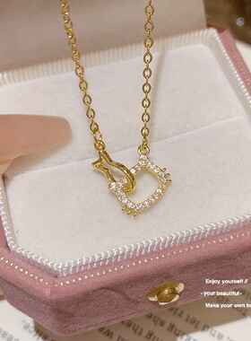 可爱小猫吃鱼小众轻奢锁骨链