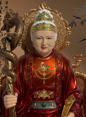新款泰山奶奶铜彩红神像泰山圣母碧霞元君泰山姥姥像家用供奉摆件