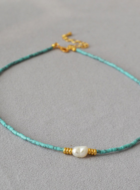 绿松石天然彩色串珠叠戴款项链女莫瑞风爆款轻奢小众锁骨颈链