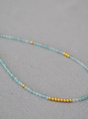 天然彩色串珠碧玉石叠戴款项链女莫瑞风爆款轻奢小众锁骨颈链