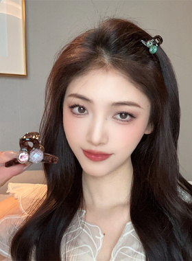 复古薄荷绿色珠珠小抓夹女高级感后脑勺半扎发发夹高端鲨鱼夹头饰