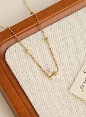 不掉色珍珠花朵choker锁骨链女