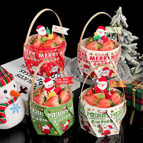 2026圣诞节旋转手提盒蛋糕装饰老人雪人礼物盒子插件节日快乐装扮 - 图2