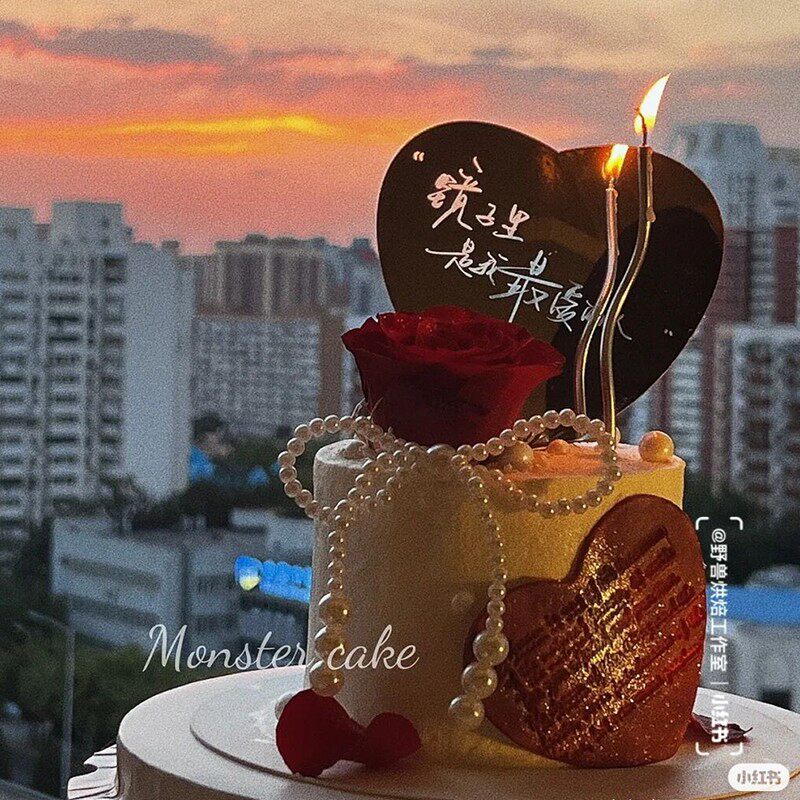 情人节唯美女神生日蛋糕装饰珍珠蝴蝶结摆件情侣告白珍珠爱心插件