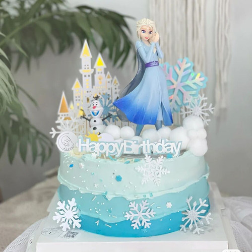 冰雪可爱城堡爱莎Q版蛋糕装饰摆件女孩公主手办烘焙装饰插旗摆件 - 图0