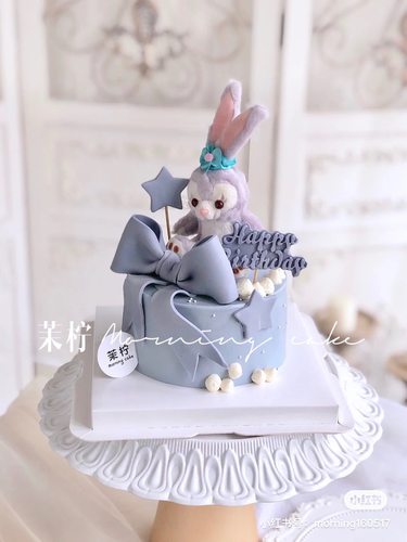 烘焙蛋糕装饰 梦幻紫色毛绒兔可爱兔子彩虹生日蛋糕装饰摆件插件 - 图1