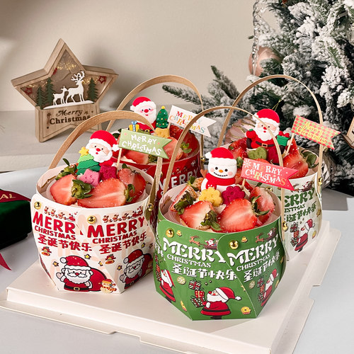 2026圣诞节旋转手提盒蛋糕装饰老人雪人礼物盒子插件节日快乐装扮 - 图3