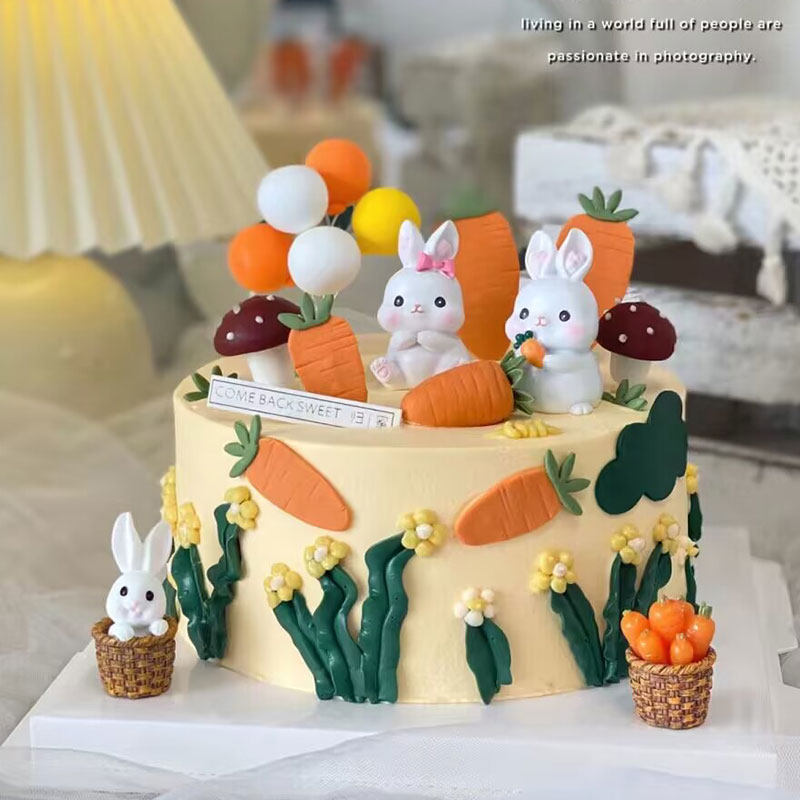 儿童周岁生日蛋糕装饰可爱卡通小兔子摆件兔宝宝百天满月烘焙装扮