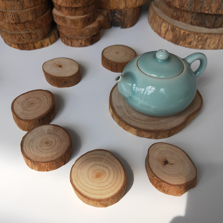 香樟木茶杯垫圆形实木家用餐垫隔热垫天然原木茶具茶托diy手绘