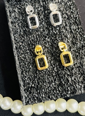 宝石空托银耳钉925银镀白金