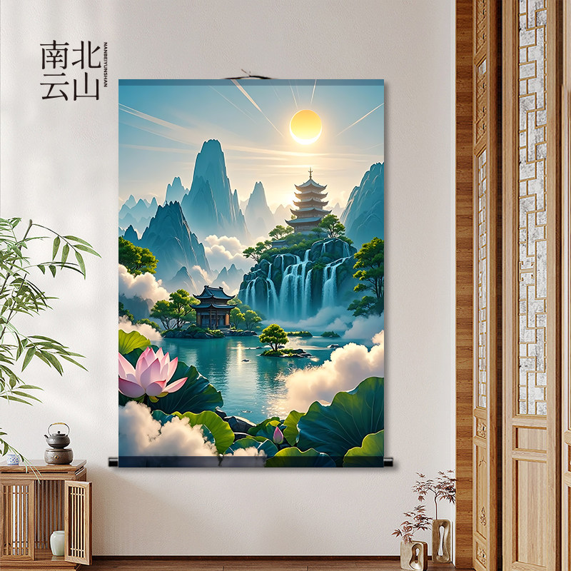 东北仙家堂单背景仙境山水画招财壁画挂图堂口风景图供奉卷轴画新,淘宝优惠券,粉丝福利购,淘宝优惠卷