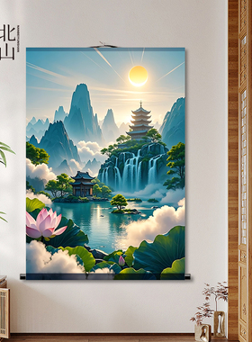 东北仙家堂单背景仙境山水画招财壁画挂图堂口风景图供奉卷轴画新