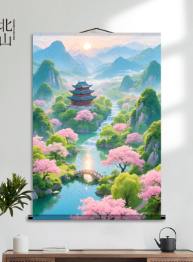 仙境东北仙家堂单背景山水画招财