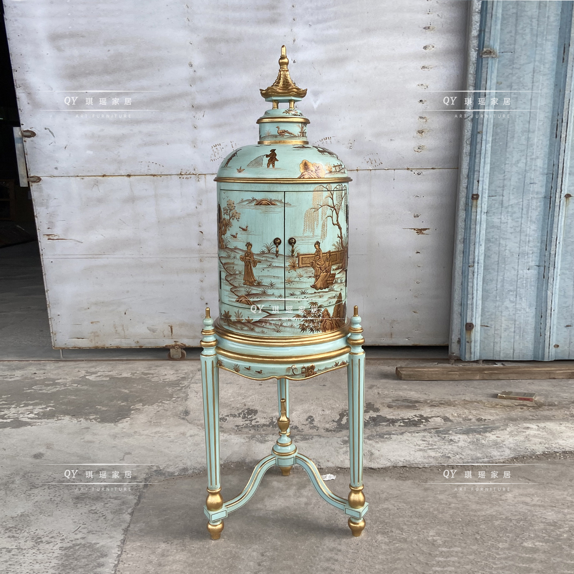 法式别墅古典餐厅客厅墙角装饰柜美式艺术手绘拐角柜圆形古董柜,淘宝优惠券,粉丝福利购,淘宝优惠卷