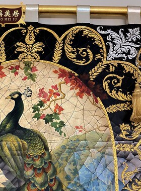 美式复古手绘装饰画金银箔法式