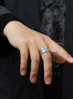 莲花心经戒指纯银六字真言开口