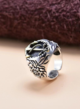 欧美复古船锚纯银戒指活口可调节