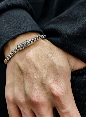 黄财神手链纯银盒子回纹复古银饰