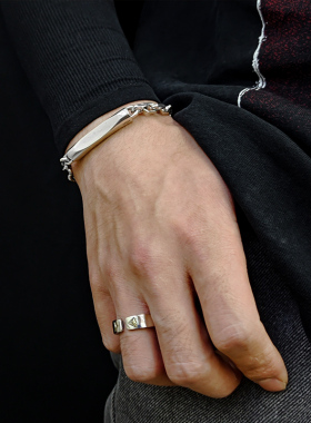 可刻字光面银牌太角纯银手链欧美