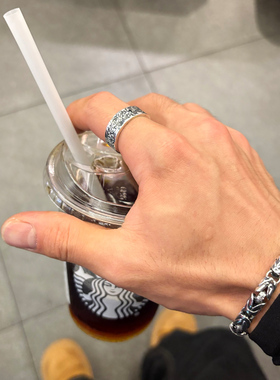 重工熔岩戒指纯银复古六芒星开口