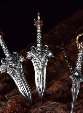 原创霸气狮王勇者之剑纯银吊坠男