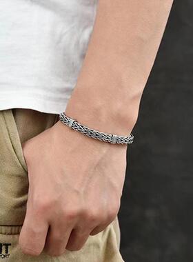 重工纯银回纹编织龙骨手链高级感