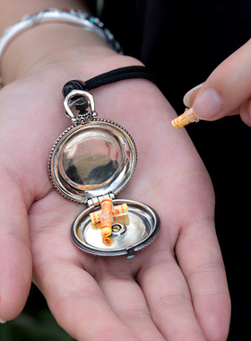 镂心可打开纯银复古转动吊坠男士