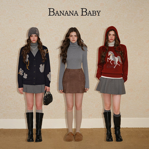 【山羊绒】BANANA BABY2025年冬新款基础款高领针织女叠穿打底T恤 - 图0