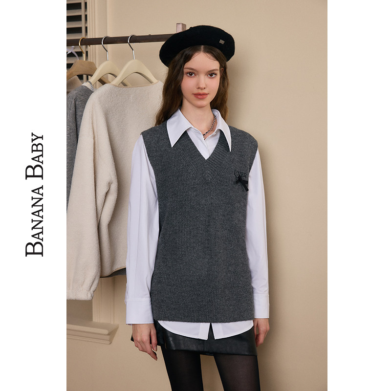 BANANA BABY冬季新款高级感通勤白色衬衫女气质polo领上衣
