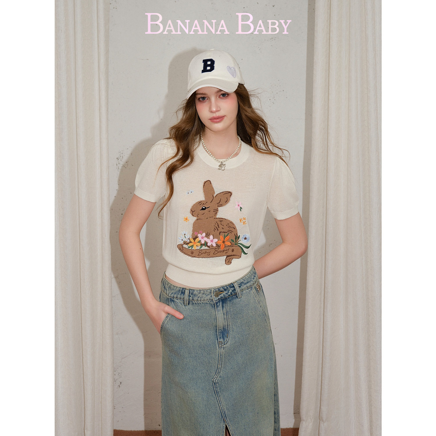 【郜思雯同款】BANANA BABY2025年冬季新款绵羊毛提花毛衫女毛衣