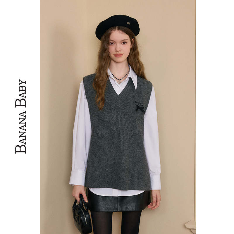 BANANA BABY冬季新款高级感通勤白色衬衫女气质polo领上衣