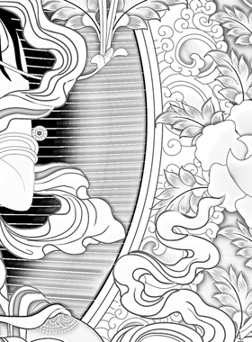 工笔画白描底稿唐卡条幅绿度母