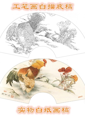 扇面扇形工笔画白描底稿线描