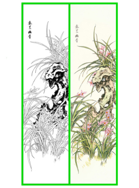 工笔画底稿梅兰竹菊四条屏花鸟