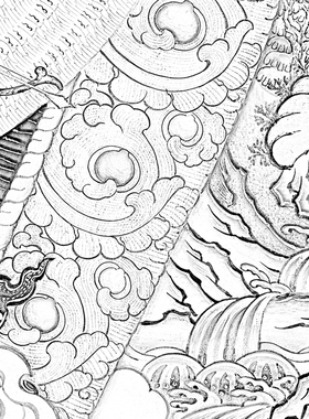 工笔画白描底稿唐卡千手观音