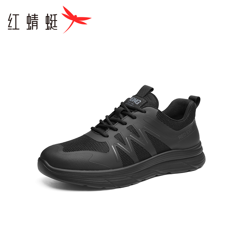 红蜻蜓网面鞋春秋新款男鞋网面飞织鞋男士透气运动休闲鞋系带跑鞋 - 图0