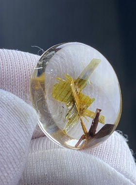 天然水晶包裹体绿碧玺吊坠裸石蛋面DIY碧玺饰品可做戒指