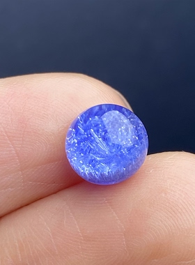 天然水晶蓝发晶吊坠圆珠DIY蓝线石单珠饰品可做戒指7.5mm一物一图