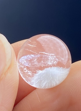 天然水晶白兔毛花包裹晶中晶吊坠圆珠DIY兔毛单珠饰品项链11.5mm