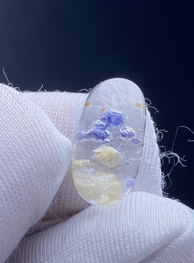 天然水晶包裹体蓝萤石吊坠裸石蛋面DIY水晶饰品可做戒指一物一图