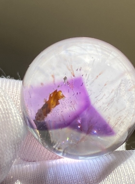 天然水晶紫晶发吊坠圆珠DIY紫红发单珠饰品项链17mm一物一图
