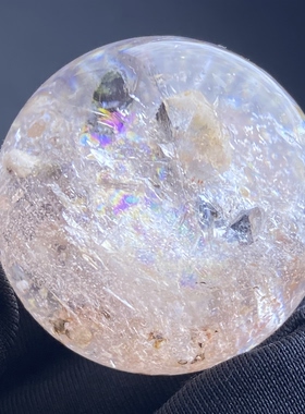 天然水晶包裹体七彩矿石吊坠圆珠DIY矿石单珠饰品可做摆件29mm