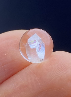 天然水晶包裹体七彩晶中晶吊坠圆珠DIY水晶单珠饰品项链9.5mm