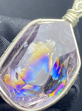 天然紫水晶彩虹吊坠裸石紫晶七彩饰品项链挂坠 一物一图