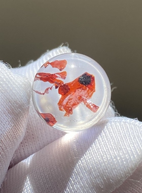 天然水晶包裹体赤铁矿红云母吊坠圆珠DIY水晶单珠饰品项链10mm