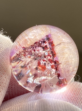 天然水晶超七紫红发云母金字塔银山吊坠圆珠DIY单珠饰品15.5mm