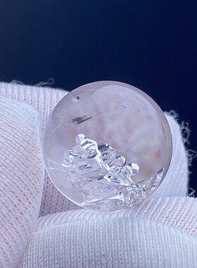 天然水晶包裹体晶中晶胆包吊坠圆珠DIY水晶单珠饰品项链13mm