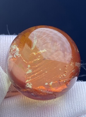 天然水晶橙红胶花吊坠圆珠DIY水晶单珠饰品项链16.5mm一物一图