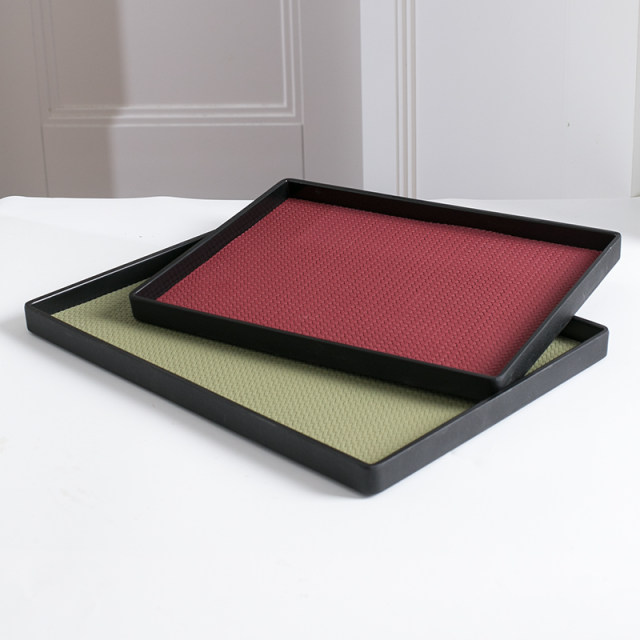 Rectangular tray leather handmade water cup storage